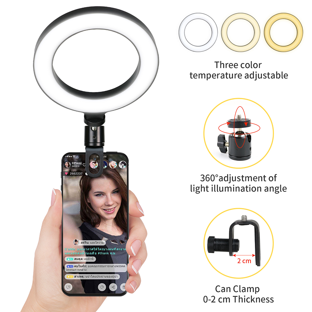 Webcam Ring Light - 16cm LED 비디오 조명 스탠드 포함