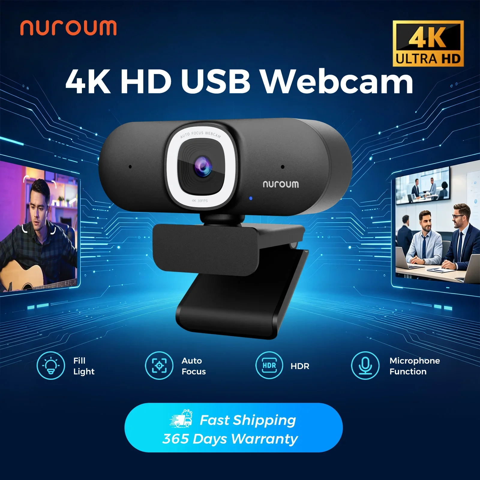 NUROUM V32AFL 4K 웹캠(마이크, 자동 초점 - Webcam Ring Light 리뷰 및 가격