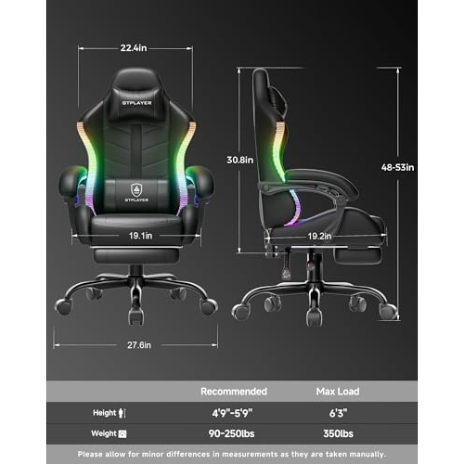게이밍 의자, 성인용 컴퓨터 게임 의자, RGB 블랙  - Video Gaming & Esports Usd Acc 리뷰 및 가격